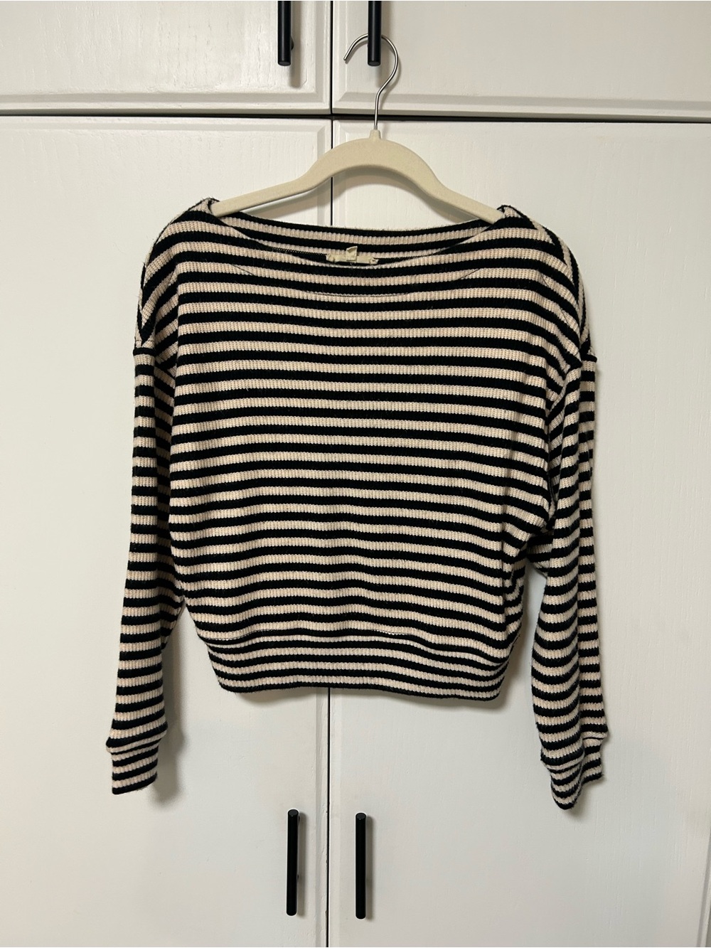 Madewell Boatneck Striped Black and Cream Women's Knit Sweater